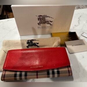 Burberry Coral Leather and Plaid Check Wallet
